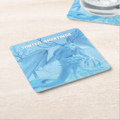 Winter Greetings. Ice dragon with antlers Rechteckiger Pappuntersetzer (angewinkelt)