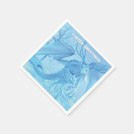 Winter Greetings. Ice dragon with antlers Serviette (Ecke)