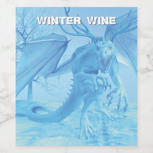Winter Greetings. Ice dragon with antlers Weinetikett (Einzelnes Label)