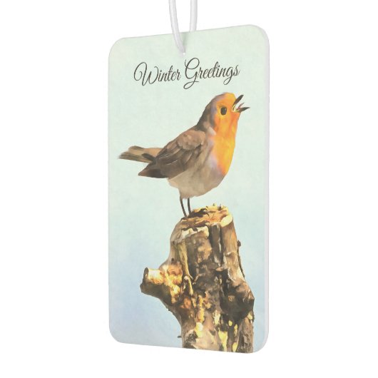 Winter Greetings. Robin singing  Autolufterfrischer (Links)