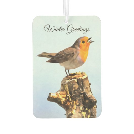 Winter Greetings. Robin singing  Autolufterfrischer (Rückseite)