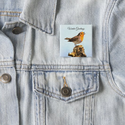 Winter Greetings. Robin singing  Button (Beispiel)