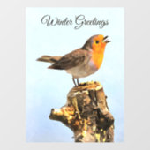Winter Greetings. Robin singing  Fensteraufkleber (Blatt)