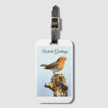 Winter Greetings. Robin singing 