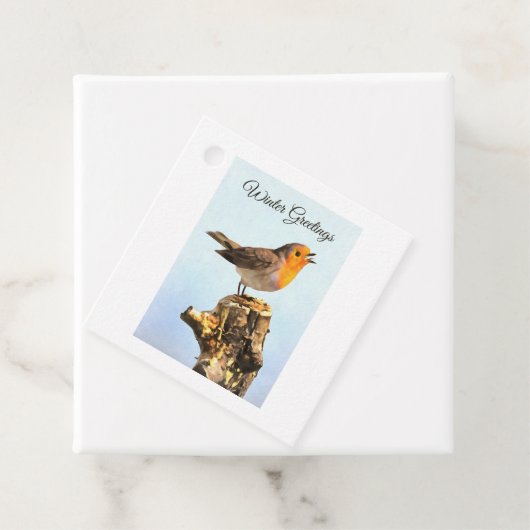 Winter Greetings. Robin singing Geschenkanhänger (Beispiel)