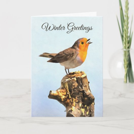 Winter Greetings. Robin singing Karte (Vorderseite)
