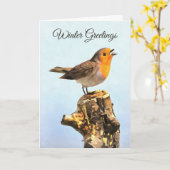 Winter Greetings. Robin singing Karte (Gelbe Blume)