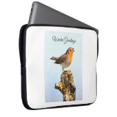 Winter Greetings. Robin singing  Laptopschutzhülle (Vorne Rechts)