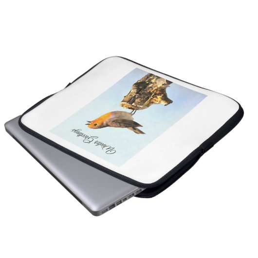 Winter Greetings. Robin singing Laptopschutzhülle (Vorne Knopf)