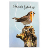 Winter Greetings. Robin singing Mittlere Geschenktüte (Vorderseite)