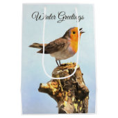 Winter Greetings. Robin singing Mittlere Geschenktüte (Rückseite)