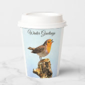 Winter Greetings. Robin singing Pappbecher (Vorderseite)