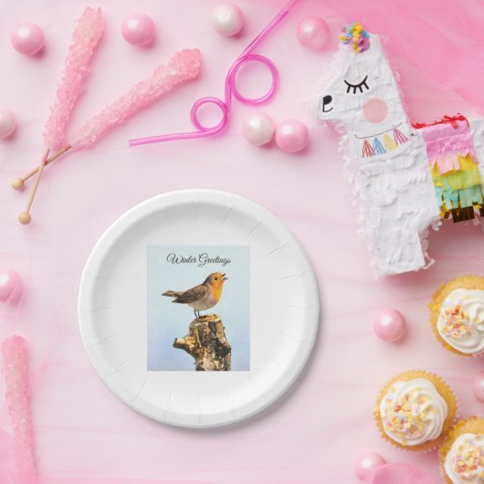 Winter Greetings. Robin singing Pappteller (Party)