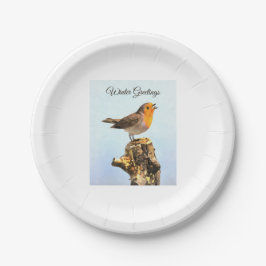 Winter Greetings. Robin singing Pappteller