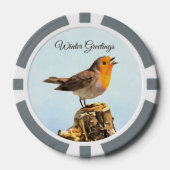 Winter Greetings. Robin singing Pokerchips (Vorderseite)