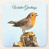 Winter Greetings. Robin singing Rechteckiger Pappuntersetzer (Vorderseite)