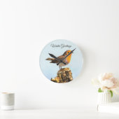 Winter Greetings. Robin singing  Runde Wanduhr (Zuhause)