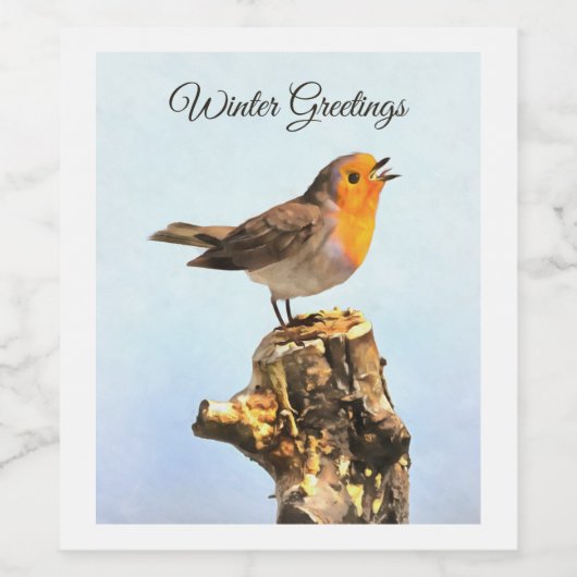 Winter Greetings. Robin singing Weinetikett (Einzelnes Label)