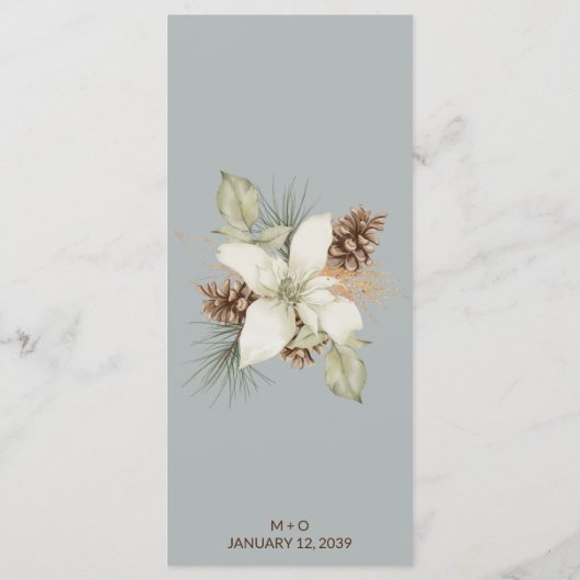 Winter Grey Elegant Script Wedding Menu Menükarte (Rückseite)