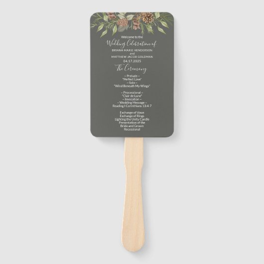 Winter Grey Elegant Script Wedding Program Fächer (Vorderseite)