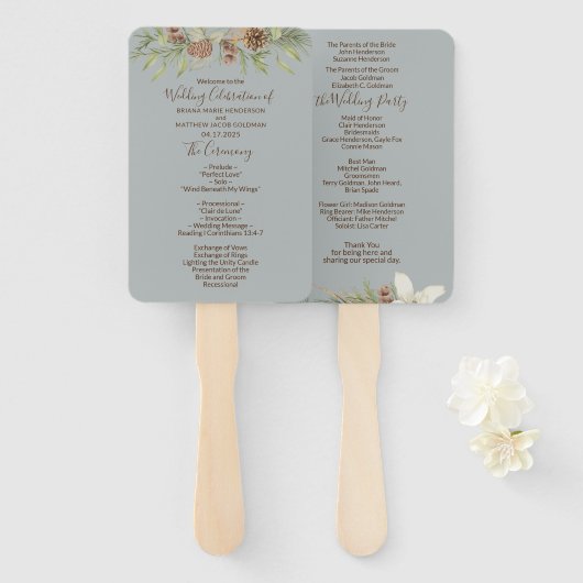 Winter Grey Elegant Script Wedding Program Fächer (Vorne und Hinten)