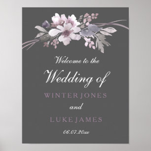 Winter Grey Floral Watercolor Wedding Poster