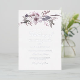 Winter Grey Floral Watercolor Wedding Silver Folieneinladung