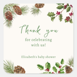 Winter-Grün-Babyshower-Danke-Aufkleber Quadratischer Aufkleber