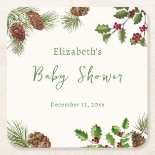 Winter-Grün-Babyshower-Getränkeuntersetzer Rechteckiger Pappuntersetzer