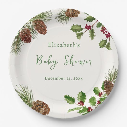 Winter-Grün-Babyshower-Teller Pappteller (Vorderseite)