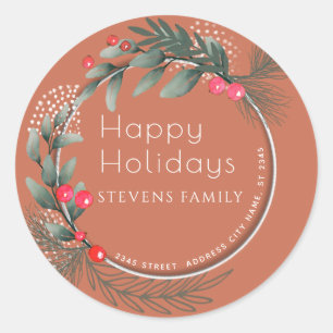 Winter Grüne Heilige Aquarell Happy Holidays Runder Aufkleber