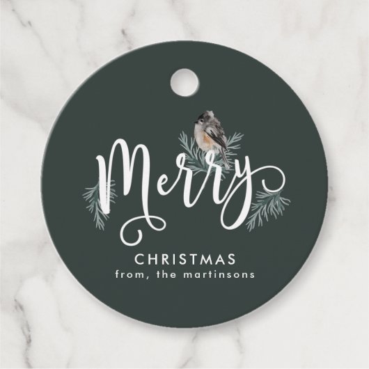 Winter Grüne Weihnachten mit gemütlichem Vogelurla Geschenkanhänger (Vorderseite)