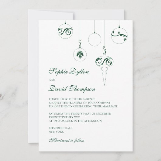 Winter Grüne Weihnachtsbaumschmuck Hochzeit Einladung (Vorderseite)