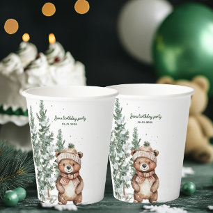 Winter Grüner Bär Geburtstagsparty Wald Pappbecher