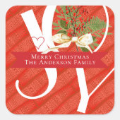 Winter Grüntöne Red Joy Weihnachtsfeiertag Quadratischer Aufkleber (Vorderseite)