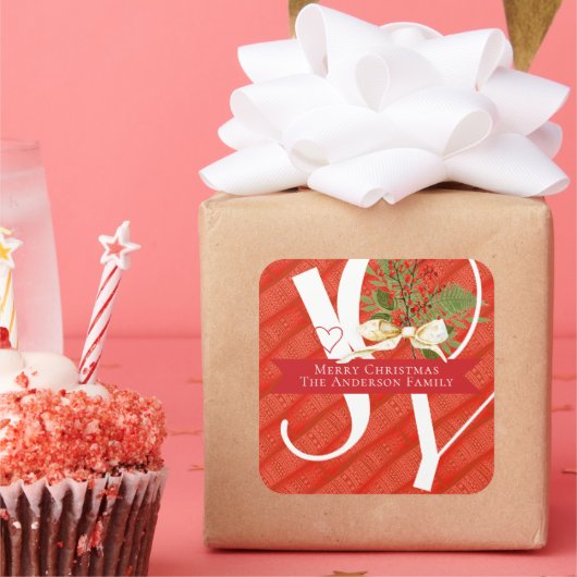 Winter Grüntöne Red Joy Weihnachtsfeiertag Quadratischer Aufkleber (Party)