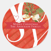 Winter Grüntöne Red Joy Weihnachtsfeiertag Runder Aufkleber (Vorderseite)