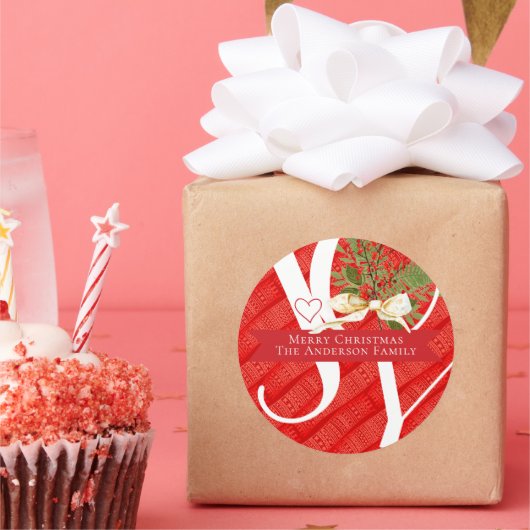 Winter Grüntöne Red Joy Weihnachtsfeiertag Runder Aufkleber (Party)