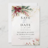 Winter Grüntöne Weihnachts Red Bow Foto Hochzeit Save The Date (Vorderseite)