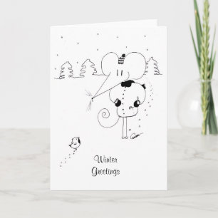 Winter Grüße Maus und Robin Weihnachts-Karte Feiertagskarte