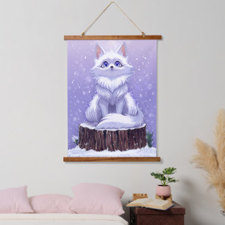 Winter Guardian: Capriciouser Polarfuchs-Wildnis Wandteppich Mit Holzrahmen