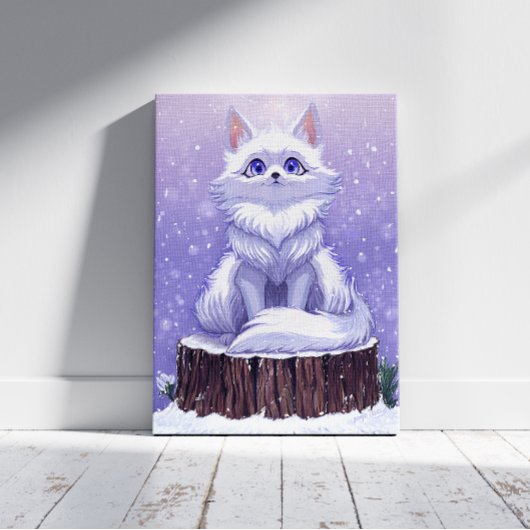 Winter Guardian :Whimsical Arctic Fox wildlife Leinwanddruck
