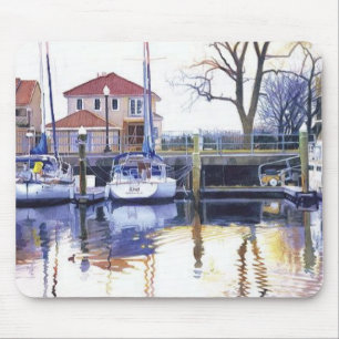 "Winter-Hafen-" Boots-Aquarell Mousepad