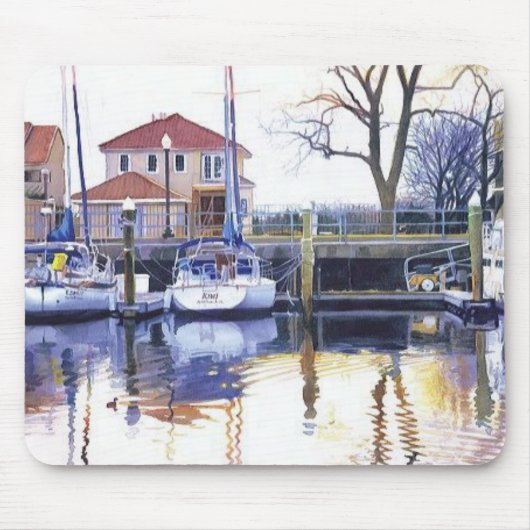 "Winter-Hafen-" Boots-Aquarell Mousepad (Vorne)