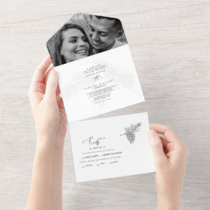 Winter Handgezeichnete Foliage Zwei Foto Hochzeit All In One Einladung