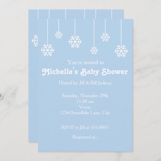 Winter Hangschneeflocken Hellblauer Einladung (Vorne/Hinten)