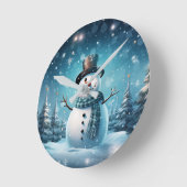 Winter Happy Snowman Clock Runde Wanduhr (Winkel)
