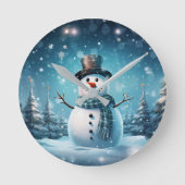 Winter Happy Snowman Clock Runde Wanduhr (Vorderseite)