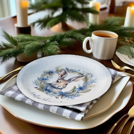 Winter Hare Watercolor Babydusche Pappteller