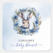 Winter Hare Watercolor Babydusche Quadratischer Aufkleber (Vorderseite)